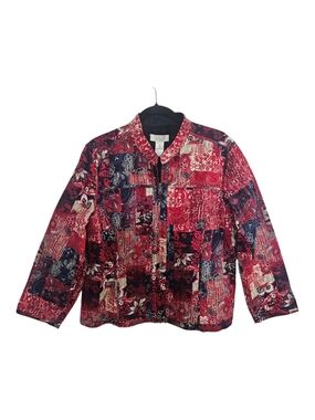 Cristopher & Banks Red Multicolor Patchwork Print Jacket size XL  100% Cotton